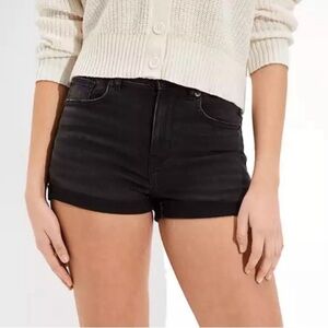 American eagle super high rise shortie super super stretch black jean shorts